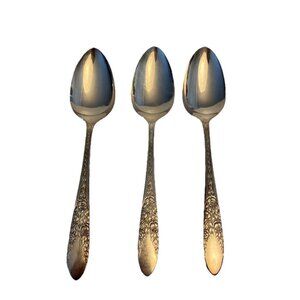 International Silver Co Silverplate ROSE AND LEAF Serving Spoons 8" Set Of 3